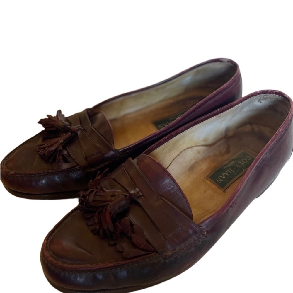 Men’s Vintage Cole Haan Leather Tassel Loafers Shoes Sz 11 brown mahogany